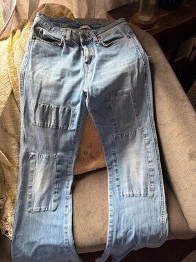 MiH Jeans Corky Sage Patchwork 27 Light Wash Relaxed Straight Made in Heaven